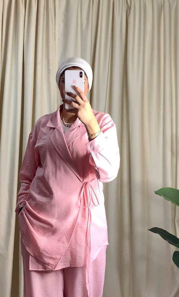 Pure Linen Side-Tie Suit – 2 Piece Set