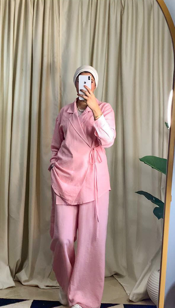 Pure Linen Side-Tie Suit – 2 Piece Set